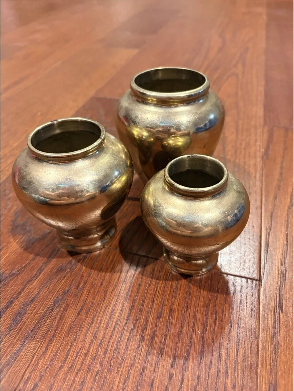 Vintage Brass Vase Lot 3 Pieces Krisna Solid Brass Heavy Various Sizes